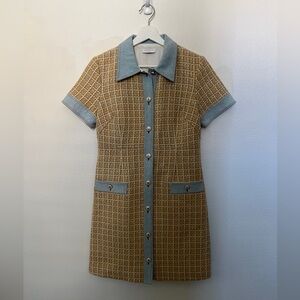 Sandro yellow tweed and denim dress - Size 38